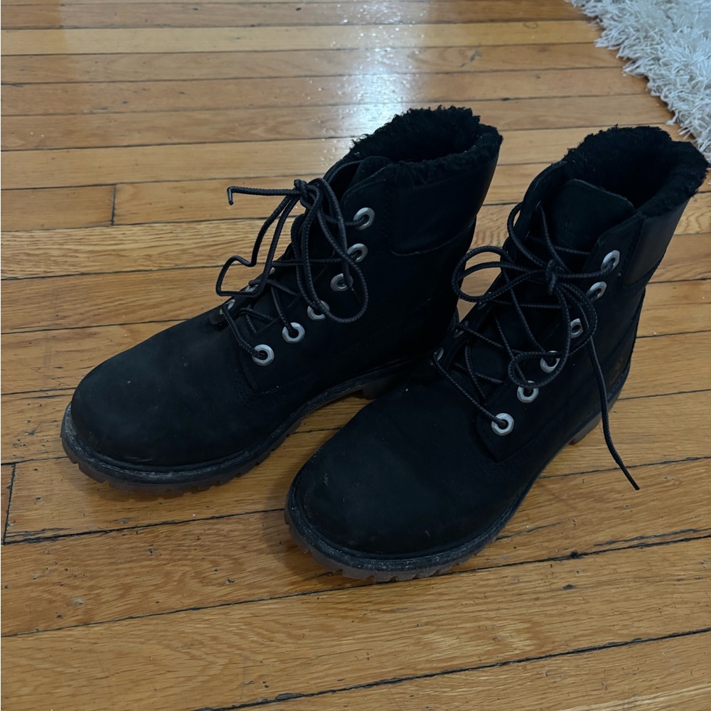 Black Suede Combat Boots with Sherpa Lining